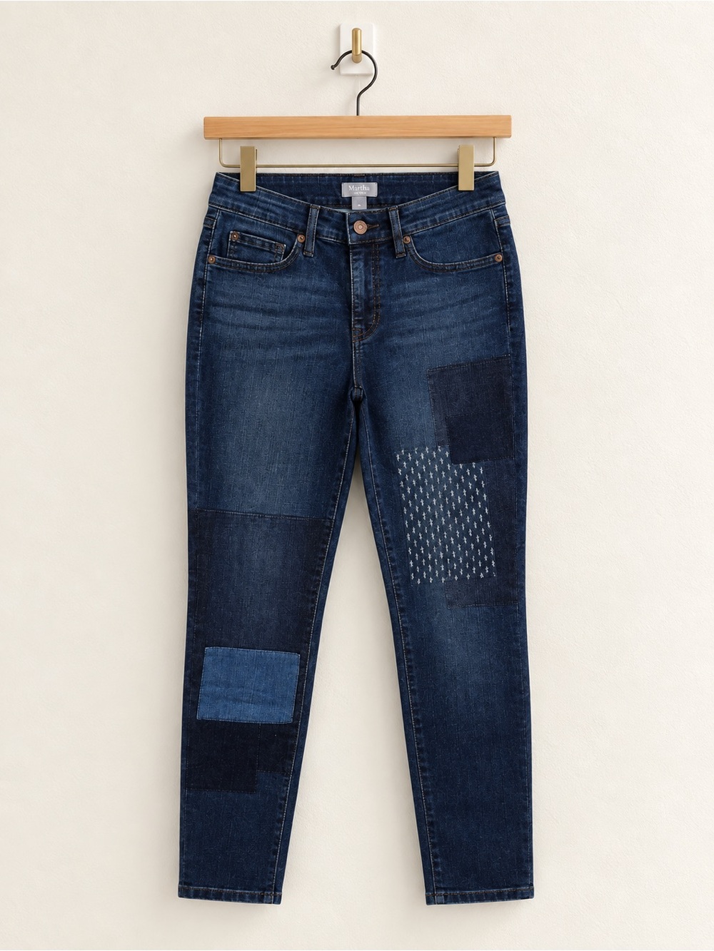 Martha Stewart Patchwork Dark Wash Jeans Women’s 4P Petite Straight Leg